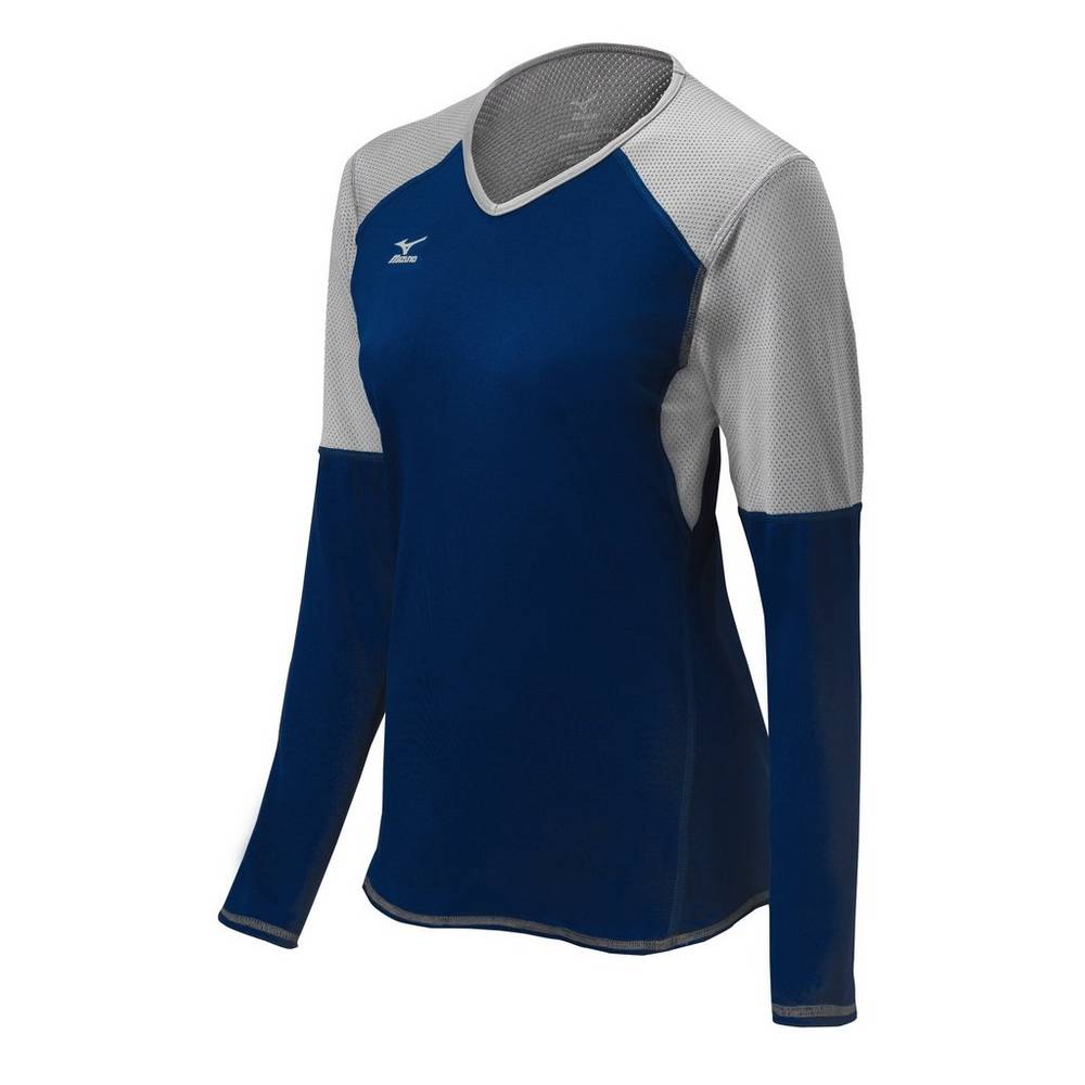 Mizuno Women's Techno VI Long Sleeve Volleyball Jersey Navy/Silver (440617-ZFP)